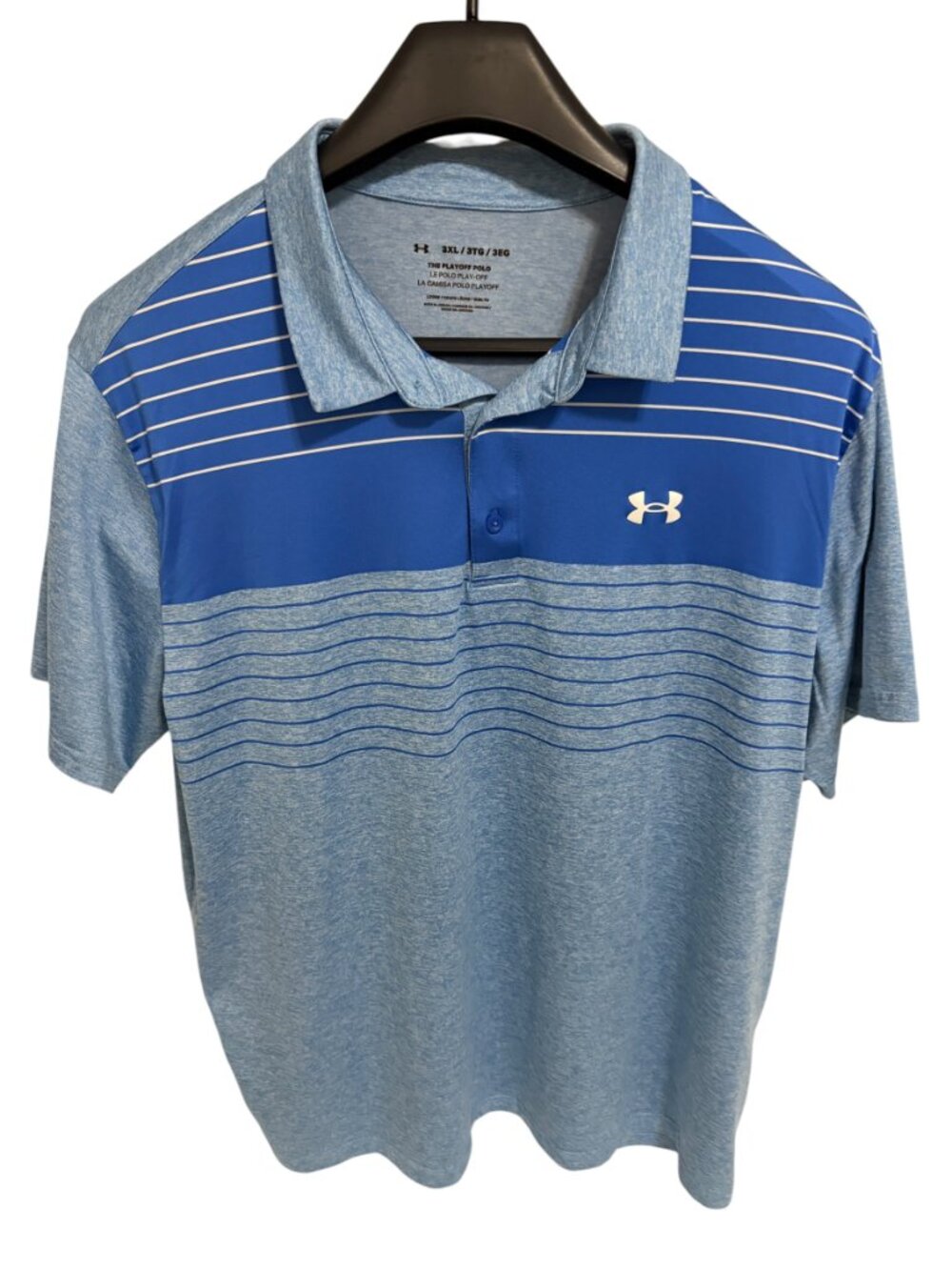 Under Armour The Playoff Golf Polo Shirt Size 3XL Striped Stretch Blue